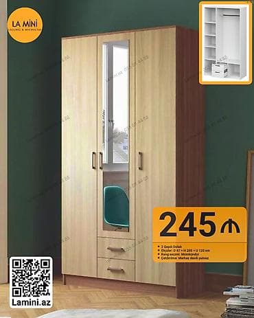 3 qapılı paltar dolabı - Ölçülər: D 47 x H 200 x U 120 sm - Daxili