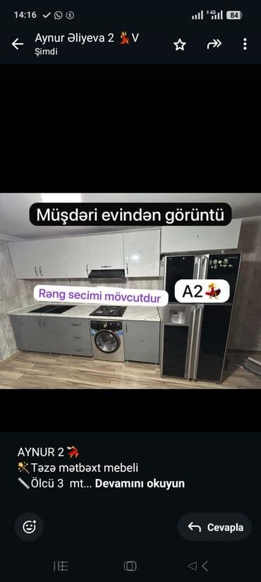 Mətbəx mebeli: AYNUR 2 💃 🪄Təzə mətbəxt mebeli 📏Ölcü 3 mt 💶Qiymət 500 azn 🎁TƏZƏDİR — 1