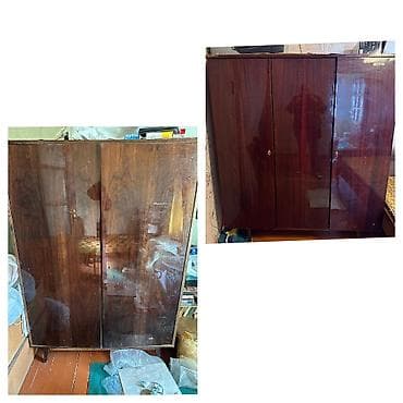 шкаф под стиральную машину в ванной: 3 двери, Коричневый, Дерево, Распашной, Прямой шкаф — 1