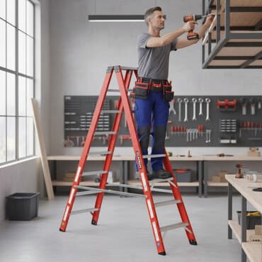 pilləkanlar: Fibrglas materialdan hazırlanmış, qırmızı rəngdə A formalı pilləkən — 1