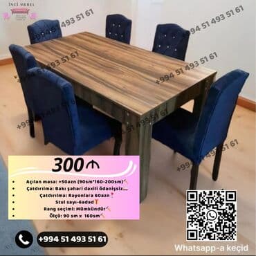 Qonaq otağı üçün, Yeni, Açılan, Dördbucaq masa, 6 stul — 1