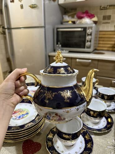 fincanlar: Çay dəsti, rəng - Göy, Farfor, 6 nəfərlik — 2