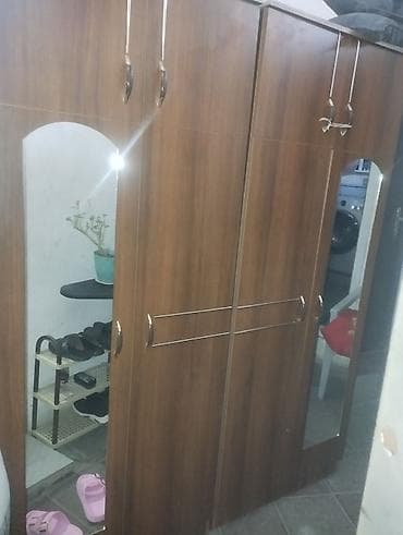 4 qapılı, Güzgülü, Qəhvəyi, Açılan, Düz dolab — 2