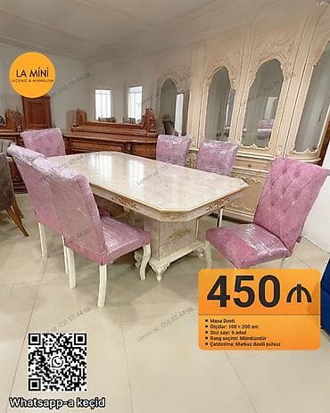 Dördbucaq masa, 6 stul