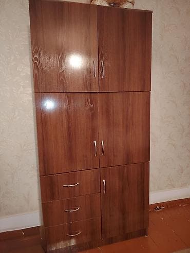 Ağac naxışlı qəhvəyi rəngdə çox bölməli şkaf - Material: laminat/MDF