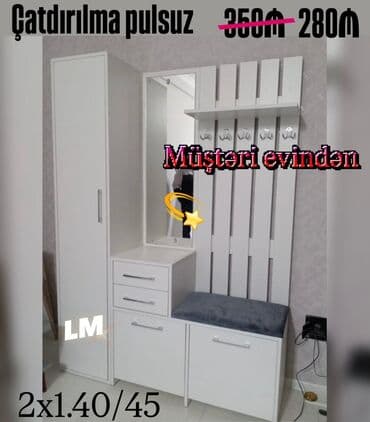 Dəhliz üçün çoxfunksiyalı mebel dəsti - Rəng: ağ, gümüşü tutacaqlar -