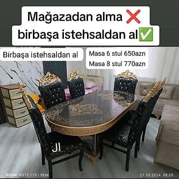 Qonaq otağı üçün, Yeni, Oval masa, 6 stul
