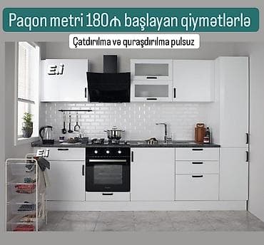 Ağ rəngli müasir mətbəx mebeli dəsti – paqon metri 180₼ başlayan