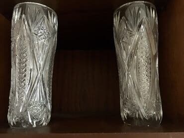 saxsi gul qablari: Yuqoslaviya istehsalı 2 xrustal güldan, təzə,hündürlüyü 27sm — 1