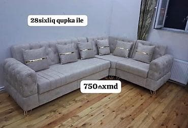 Künc divan dəsti - Model: L-şəkilli künc divan - Rəng: açıq bej -