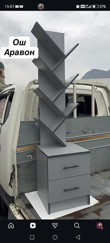 Mebel: Şaquli kitab rəfi və tumbalı komod - Dizayn: Modern “ağac