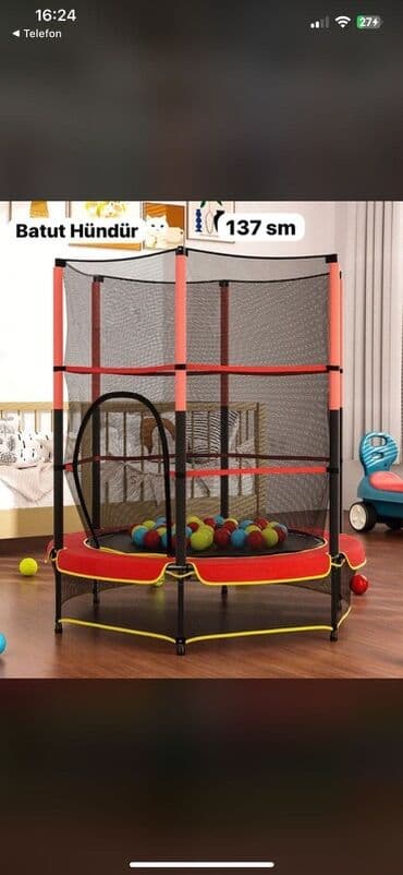 Спортивный инвентарь: Qırmızı və narıncı rənglərdə olan, torla əhatə olunmuş batut — 1