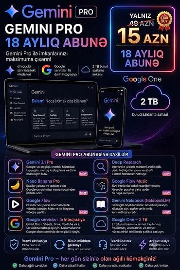 Məhsul: Gemini Pro – 18 aylıq abunə Aksiya yalniz avgust ayinin 15 ne