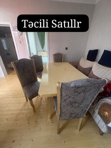 Qonaq otağı üçün, İşlənmiş, Açılmayan, Oval masa, 6 stul