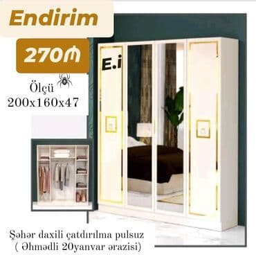 купить трюмо с зеркалом: Yeni, Düz dolab, Qarderob, paltar dolabı — 1