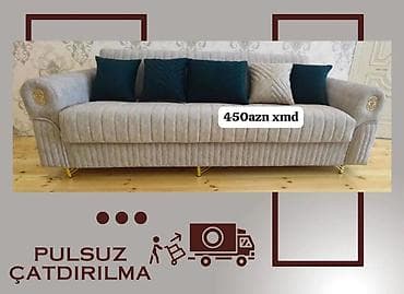 Divanlar: Üç nəfərlik yumşaq divan - Rəng: Açıq boz kumaş - Dizayn: Şaquli — 1