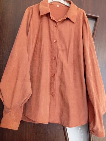 klassik koynekler: Qadın köynəyi – boz-qırmızı/terrakota rəng - Klassik yaxalıq, düyməli — 1