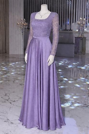 firuzəyi rəng: Bənövşəyi rəngdə zərif gecə/libas - Model: Uzun ziyafət donu, A-kəsim — 1