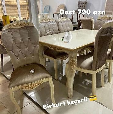 Qonaq otağı üçün, Yeni, Açılmayan, Dördbucaq masa, 6 stul