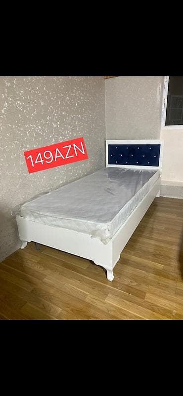 taxt doweyi: Tək nəfərlik çarpayı və döşək dəsti - Rəng: ağ karkas, tünd mavi — 1