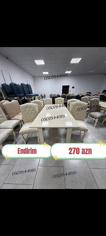 caska sekilleri: Qonaq otağı üçün, Yeni, Açılmayan, Dördbucaq masa, 6 stul — 4