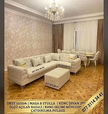 masa destleri: Dəst: Yemək otağı və qonaq otağı mebel komplekti Tərkib: - Masa + 8 — 1