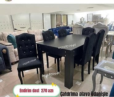 tek divan: Qonaq otağı üçün, Yeni, Açılmayan, Dördbucaq masa, 6 stul — 3
