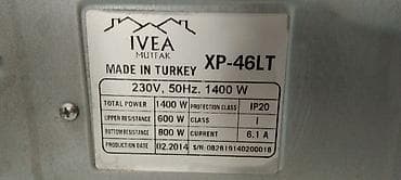 ev peci: IVEA Mutfak XP-46LT elektrikli mini soba - Güc: 1400 W (yuxarı — 2