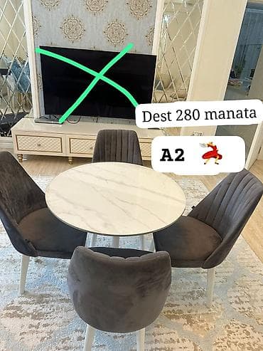 Qonaq otağı üçün, İşlənmiş, Açılmayan, Yumru masa, 4 stul — 1