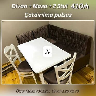 mətbəxt divani: 💫 Mətbəx Dəsti – 410₼ 📏 Ölçülər: • Divan: 1.20 × 1.70 m • Masa — 1