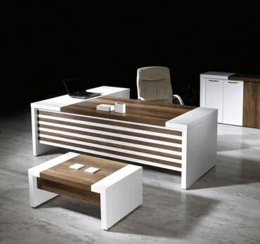 Офисные, игровые кресла: Modern ofis mebel dəsti - Tərkib: əsas direktor masasI, ön görüş — 1