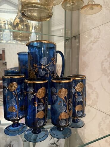 meyvə tərəvəz satışı: Dekorativ qab-qacaq dəsti - Kobalt mavi rəngli 2 ədəd şüşə vaza: oval — 6