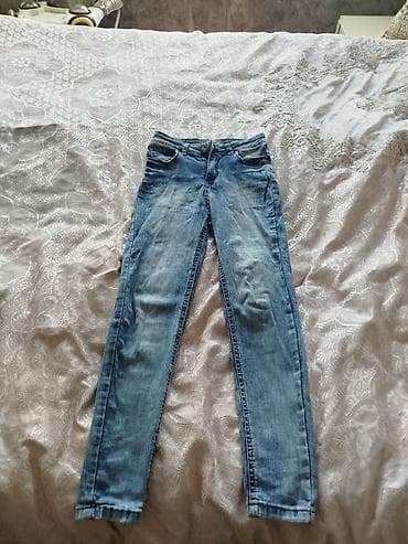 Mavi rəngli dar kəsimli cins şalvar - Model: Skinny/boru paça -