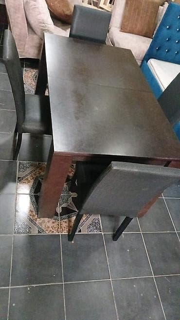 madeyra masa: Qonaq otağı üçün, İşlənmiş, Açılan, Dördbucaq masa, 4 stul — 3