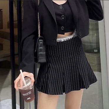 sabo 39 40: Qara zolaqlı mini ətək - Rəng: qara, incə ağ vertikal zolaqlar - — 1