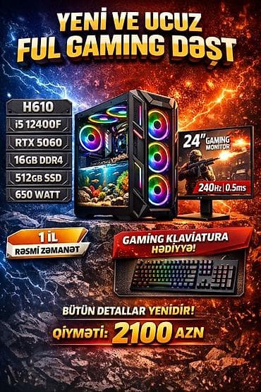 manit: FULL GAMING DƏST Komplektasiya: - Anakart: H610 - Prosessor: Intel — 1