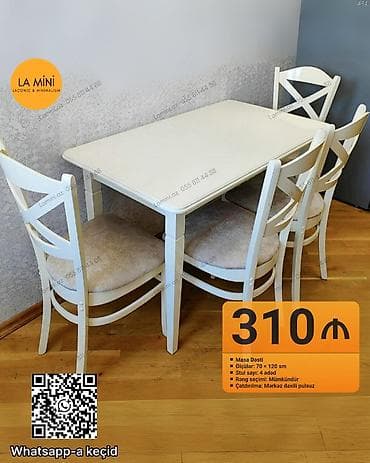 Mətbəx üçün, Açılmayan, Dördbucaq masa, 4 stul