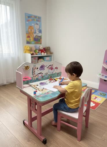 seri rəng: Oğlan və qız üçün, Siyirməsiz, Yazı masası, Stullar ilə — 1