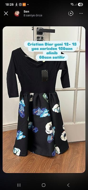 Cristian Dior qız uşağı üçün paltar - Ölçü: 12–13 yaş - Model: üst
