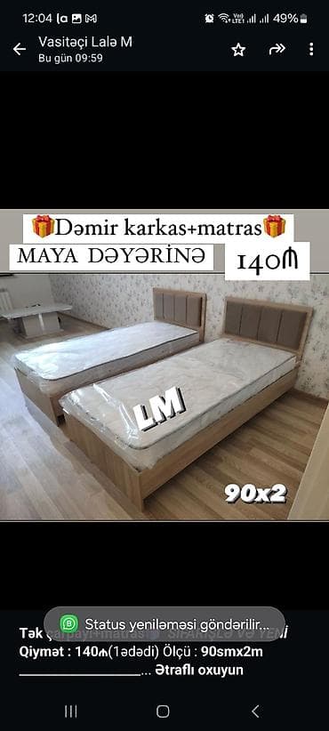 tek krafat: *Tək çarpayı+matras🎁* _*SİFARİŞLƏ VƏ YENİ*_ *Qiymət : 140₼*(1ədədi) — 1