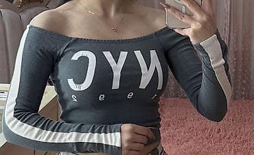 Qadınlar üçün uzunqol crop bluzka - Model: “NYC” yazılı, çiyinləri — 2