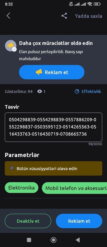 Nömrə: ( 050 ) ( 4298839 ), Yeni