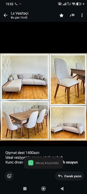 Qiymət dest 1400azn İdeal veziyyetde qonaq otağı mebeli Kunc divan — 1