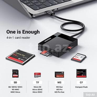 usb 8 gb: UGREEN 4-in-1 kart oxuyucu - Birləşmə: USB (kabel daxilində), noutbuk — 1