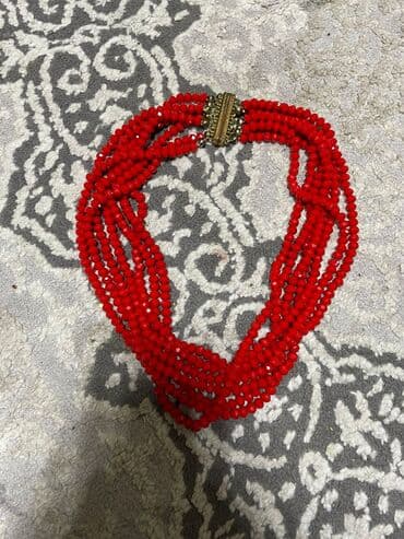 gümüş boyunbag: Qırmızı çoxsıralı boyunbağı - Parlaq qırmızı, fasetli şüşə/kristal — 4