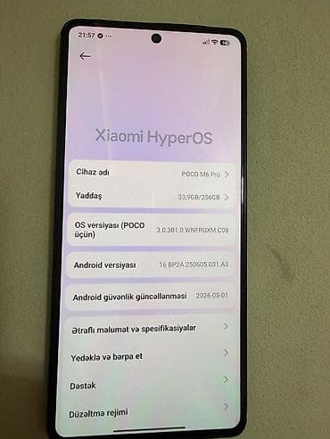 xiaomi 16 pro: Poco M6 Pro, 256 GB, rəng - Qara, Barmaq izi, Face ID — 3