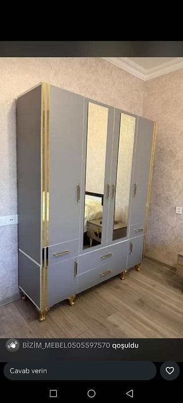 paltar dolabi qiymetleri: Yeni, 4 qapılı, Güzgülü, Bej, Açılan, Düz dolab — 7