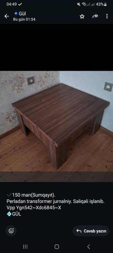 işlənmiş stol: ✔️150 man(Sumqayıt). Perladan transformer jurnalniy. Səliqəli işlənib — 1