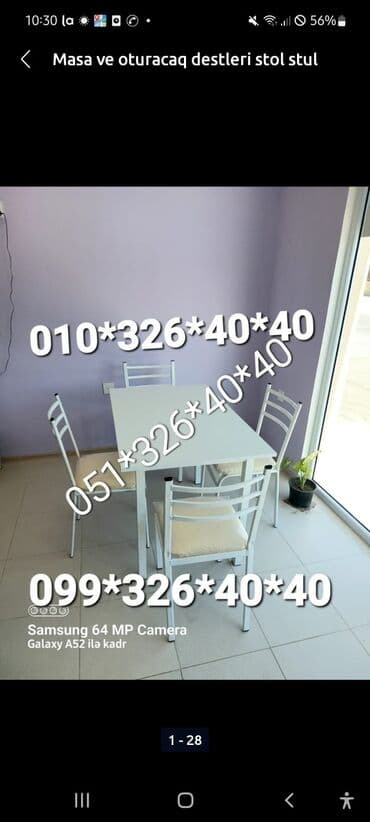 Masa və oturacaq dəstləri: Qonaq otağı üçün, Yeni, Dördbucaq masa, 4 stul — 28