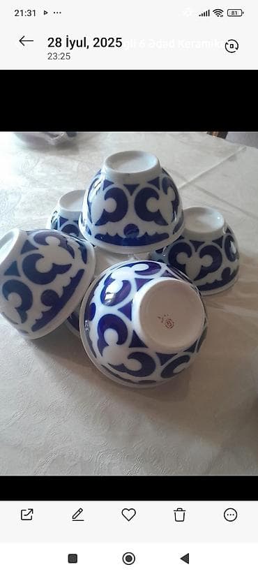 Məhsul: Keramik çay/kasa dəsti - Say: 6 ədəd - Material: Keramika - — 1